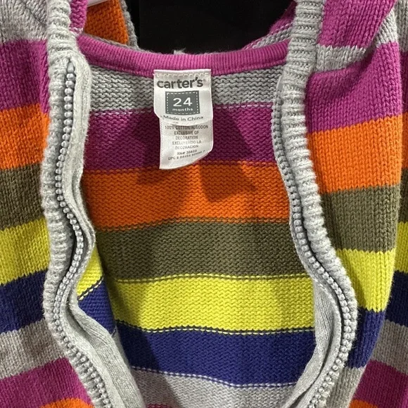 Carters girl 24 Months zip up sweater hoodie rainbow stripe - Picture 6 of 6